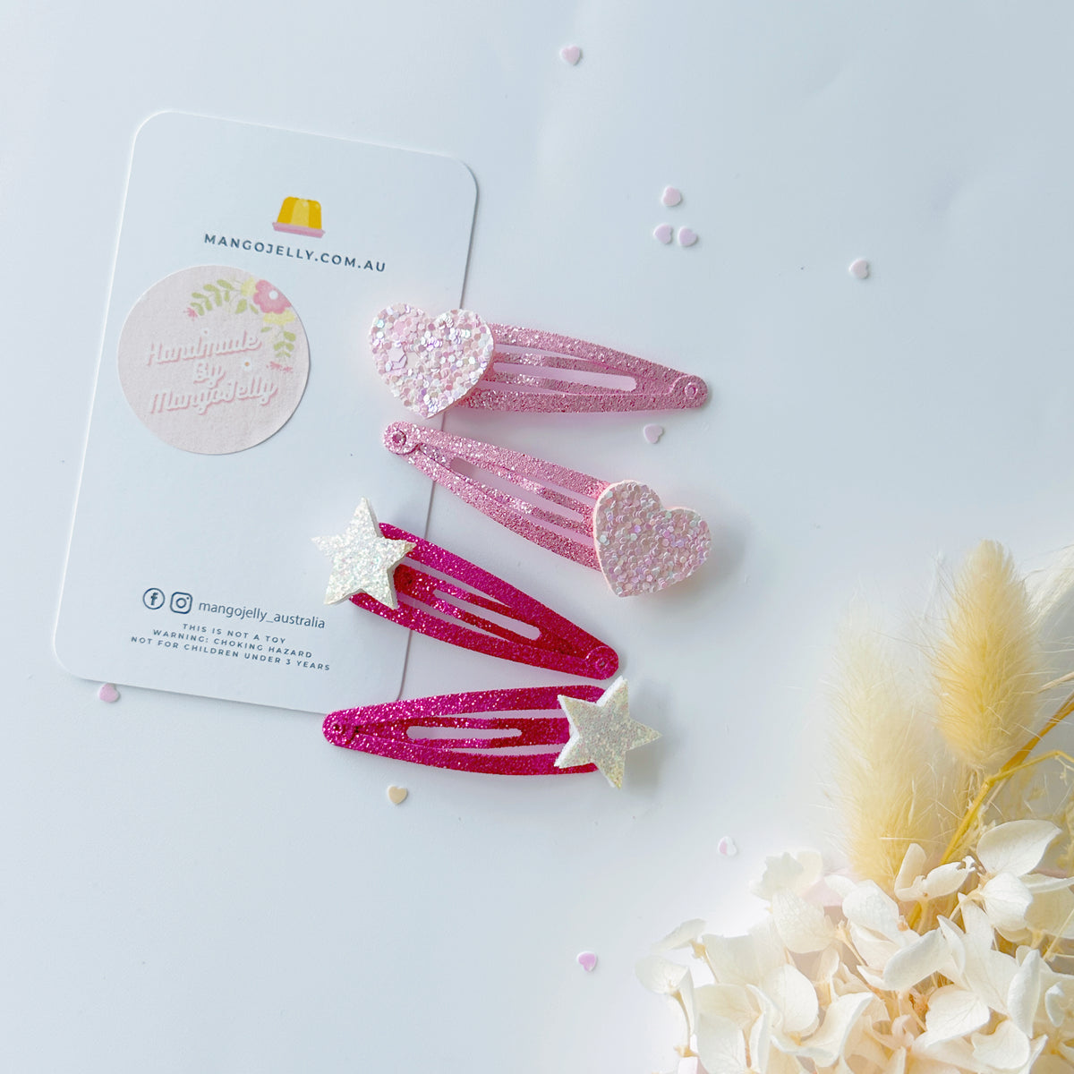 Sugar Sparkles Handmade Collection - Glitter Heart Snap Clips