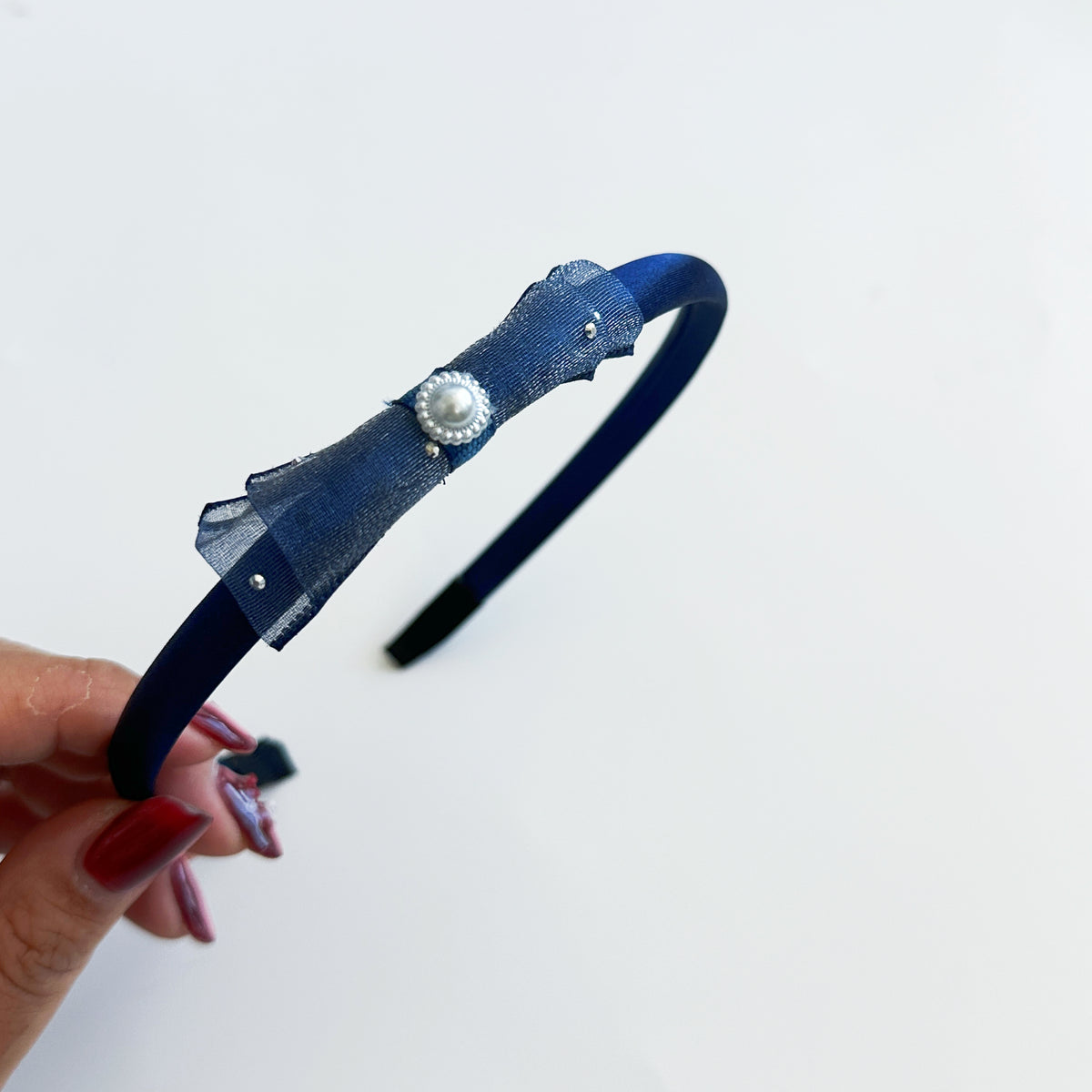 Navy Slim Bow with Pearl Headband