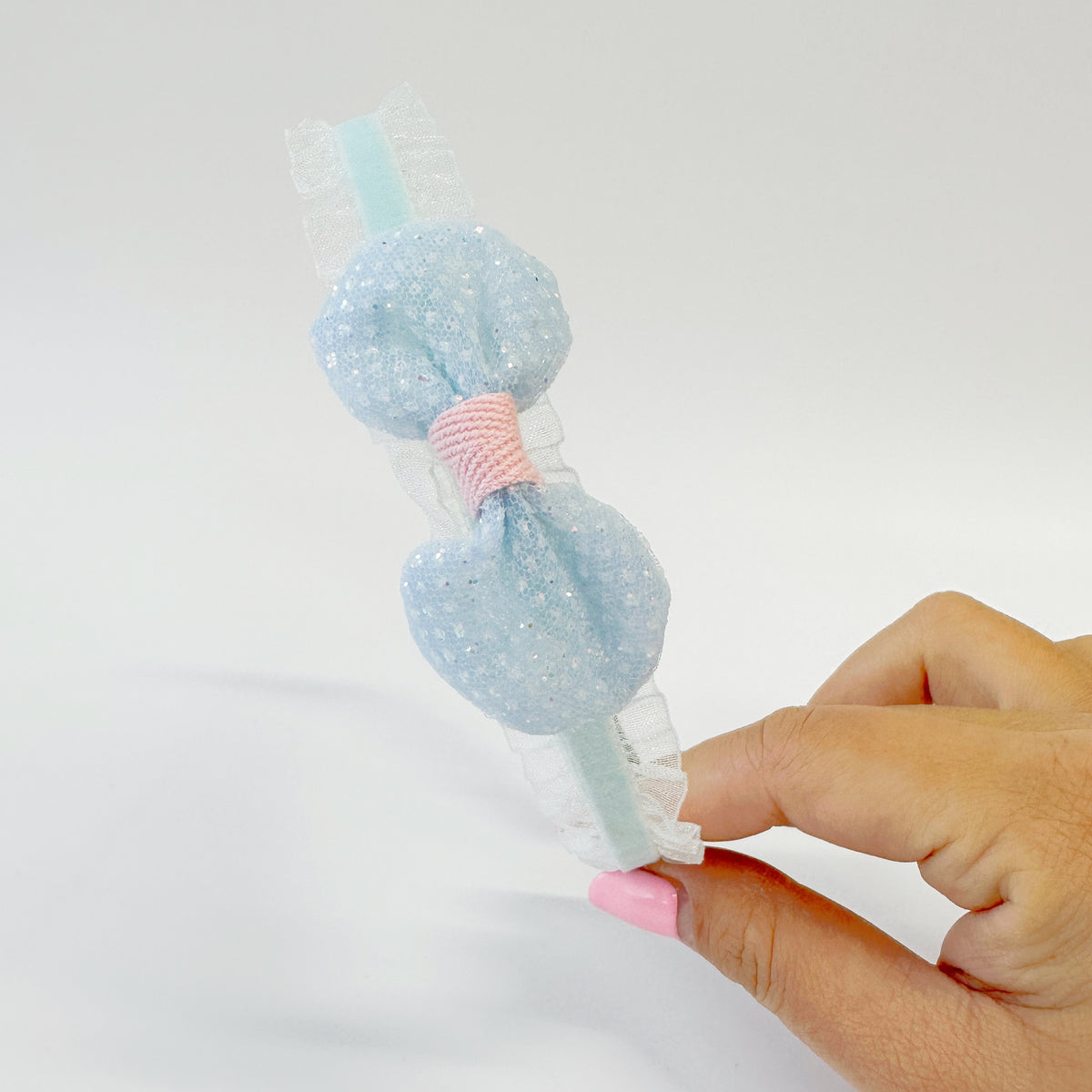 Kids Headband - Blue bow with lace