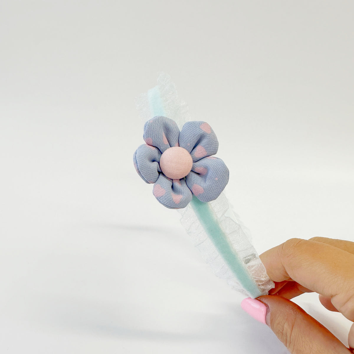 Kids Headband - Blue flower with lace