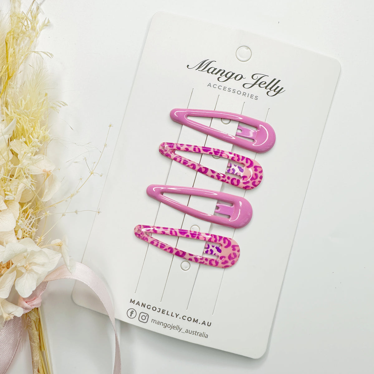 Gel coated hair clips with leopard print
