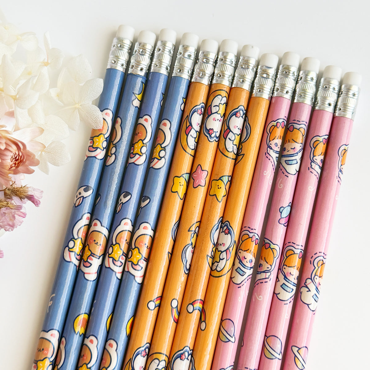 Teddy & bunny pencil set