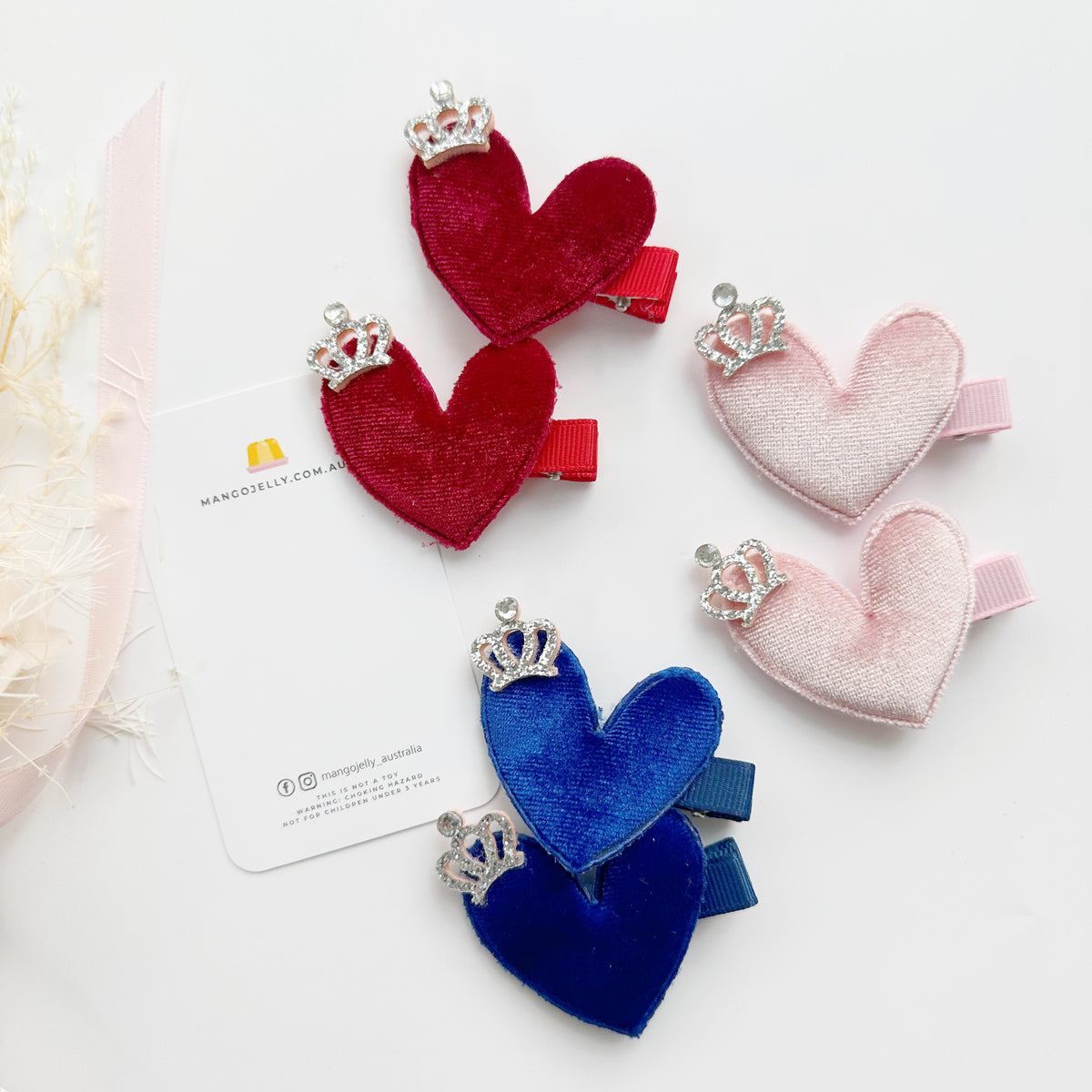 Velvet heart hair clips - Dusty Pink