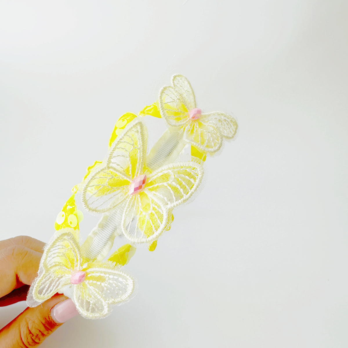 Kids Headband - Sequin butterfly Yellow