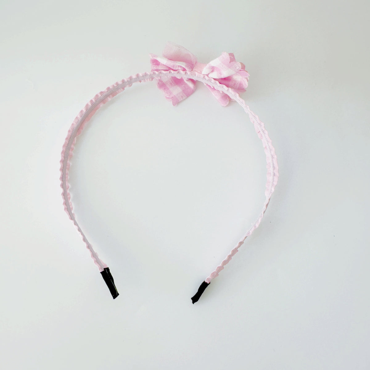 Kids Headband - Check bow with pearl Pink