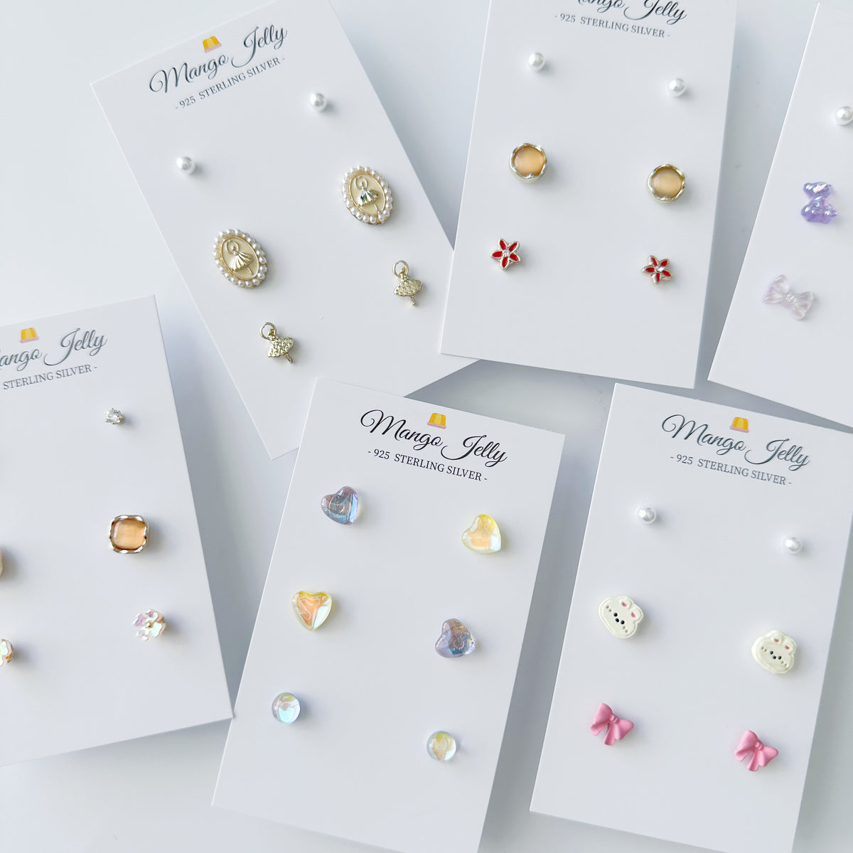 Sterling Silver Petite Studs 3 Pairs - Classic red flower