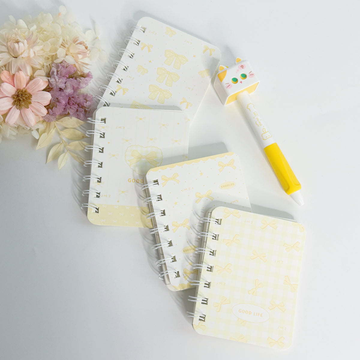 A7 Pastel yellow Bow Mini Binder Notebook - 1 pcs