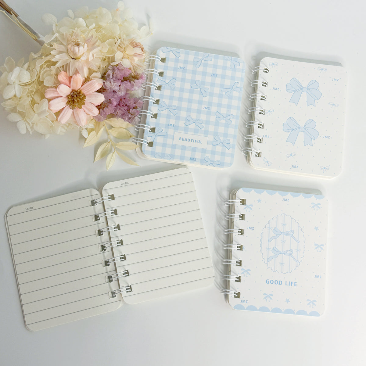 A7 Pastel blue Bow Mini Binder Notebook - 1 pcs