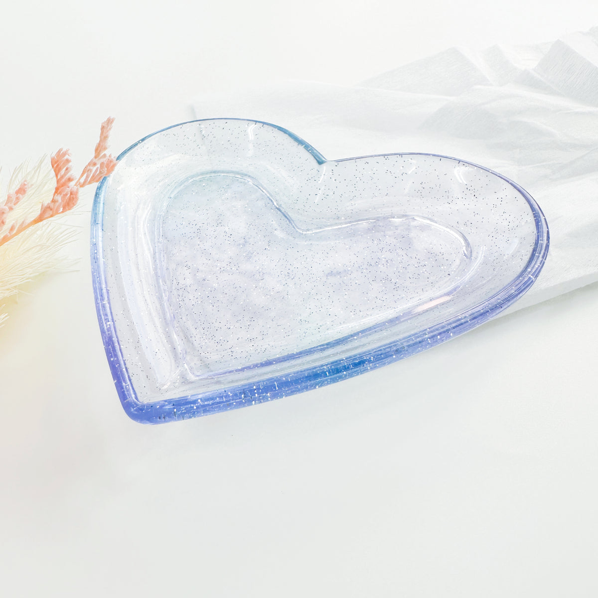 Heart shaped Trinket tray with sparkling silver glitters