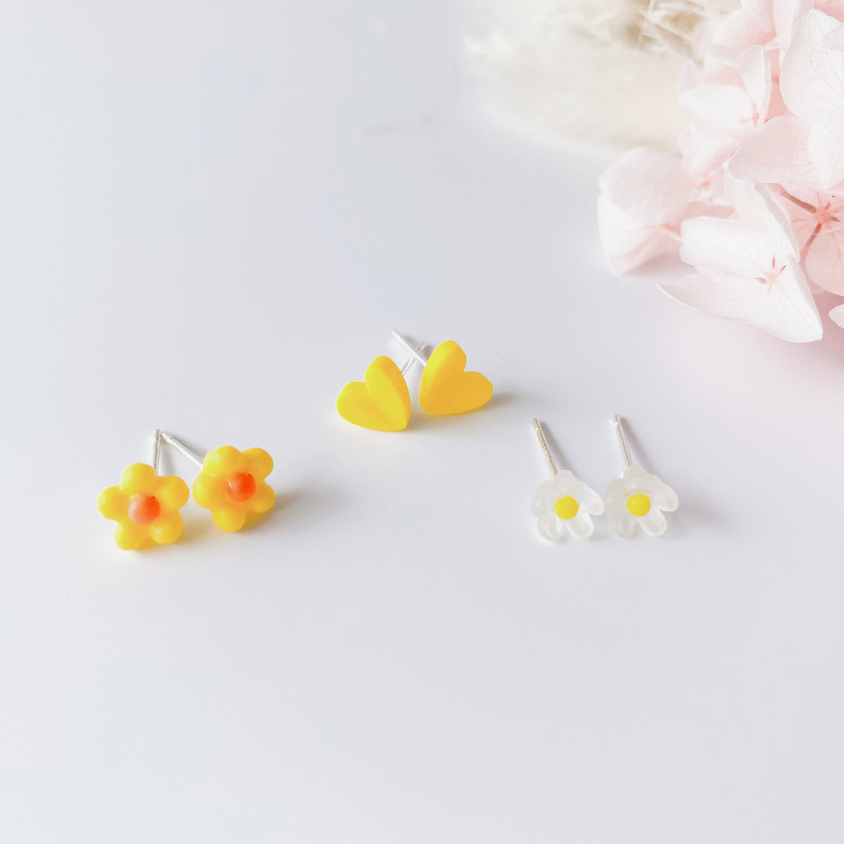 Sterling Silver Petite Studs 3 Pairs - yellow daisy
