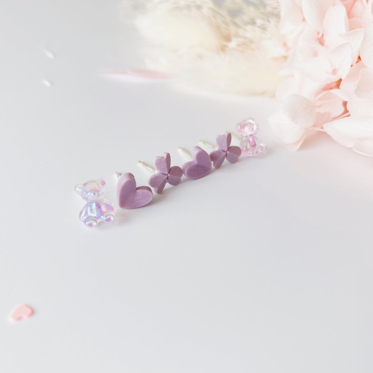Sterling Silver Petite Studs 3 Pairs - Purple Teddy