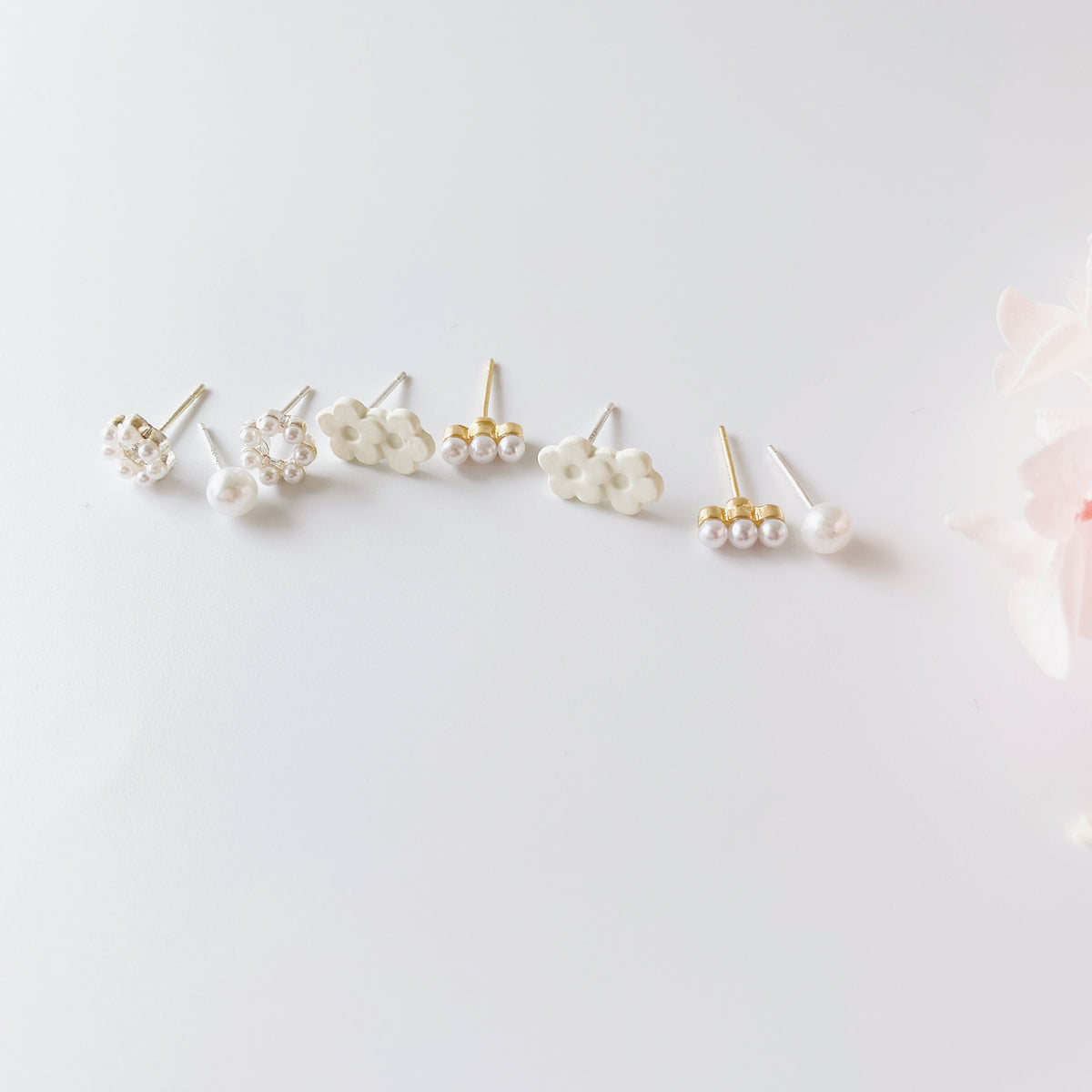 Sterling Silver Petite Studs 4 Pairs - White Collection