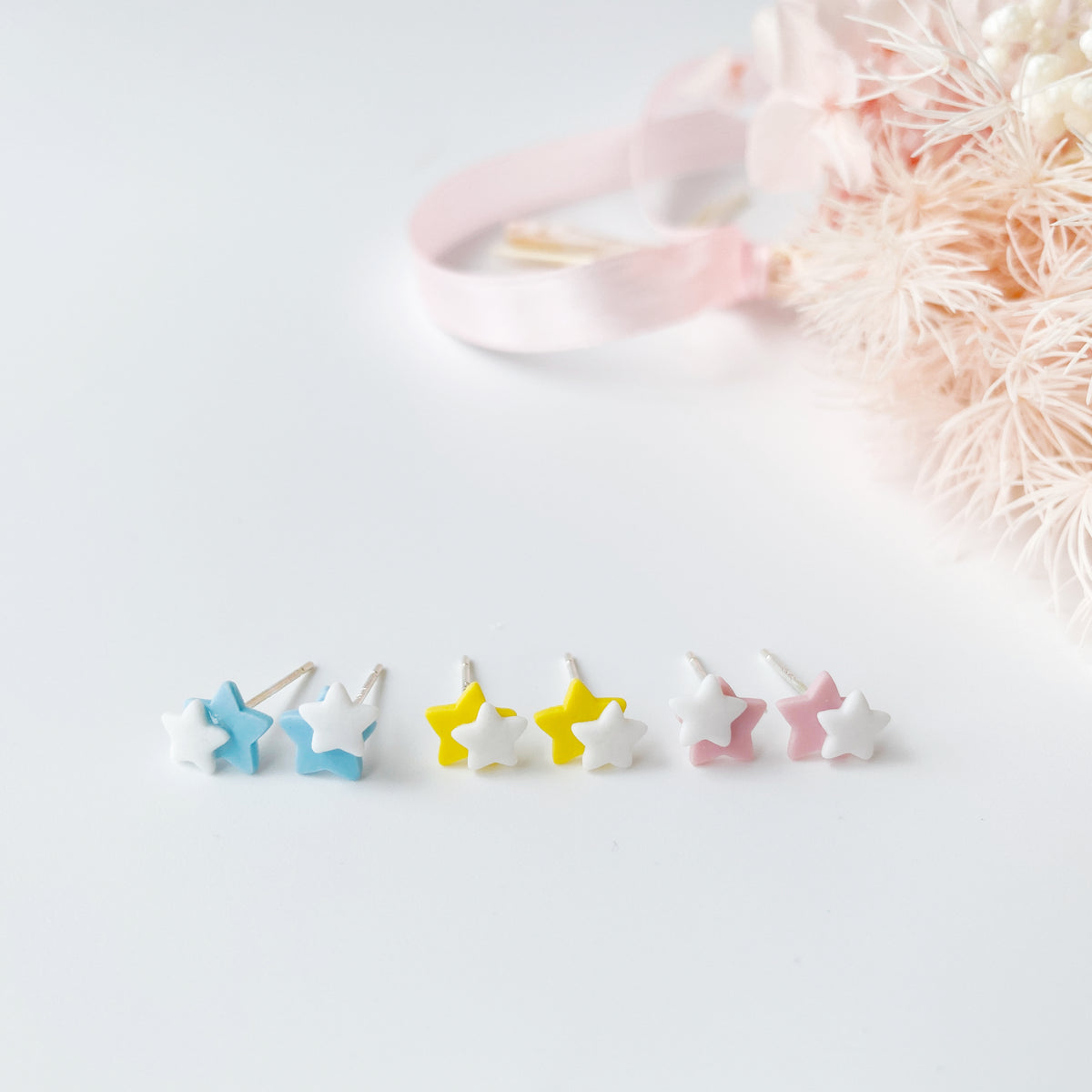 Sterling Silver Petite Studs 3 Pairs - Pastel Stars