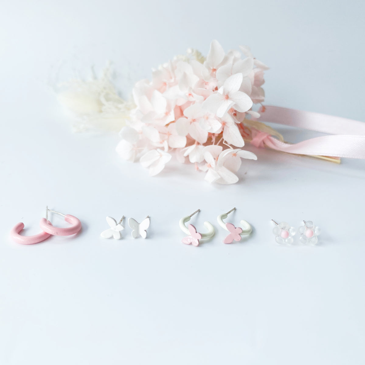 Sterling Sliver Petite Studs 4 Pairs - Pastel Pink