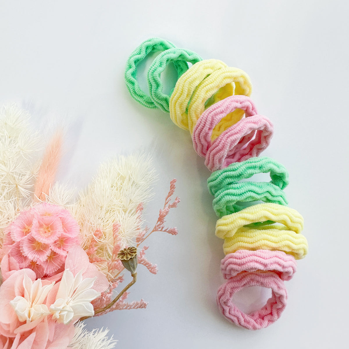 4cm Strong hold Ripped Metal free hair ties - Pastel