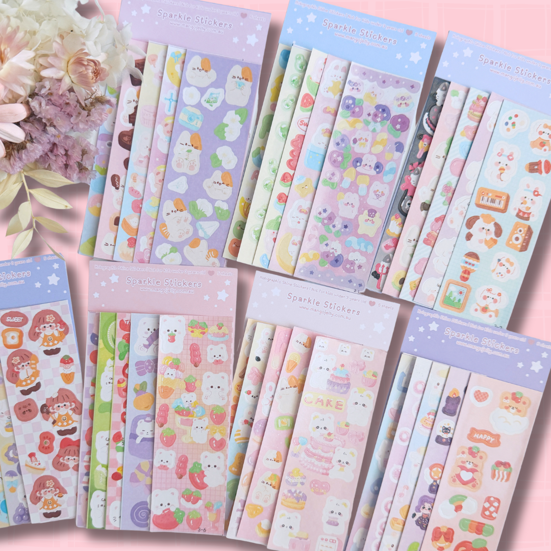 Sparkle Sticker Pack (5 Sheets) | Holographic Stickers AU – MANGO JELLY