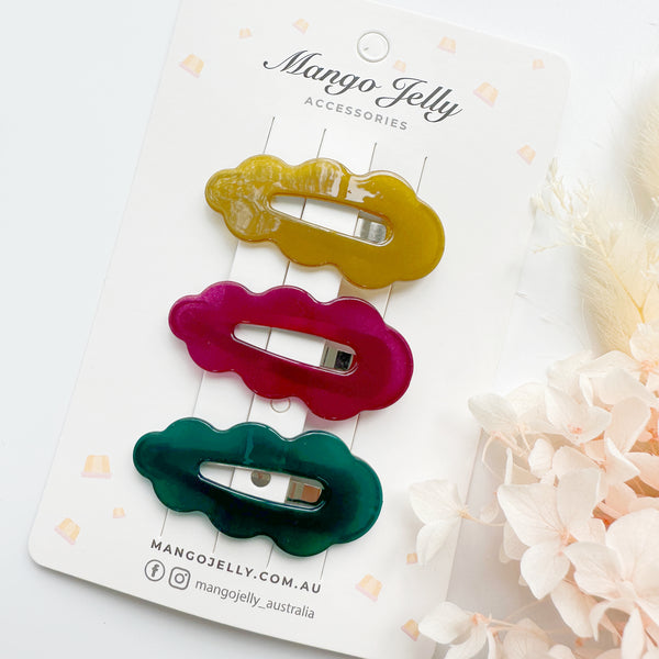 Pack of 3 - Cloud shape snap clips (Marble Mustard)