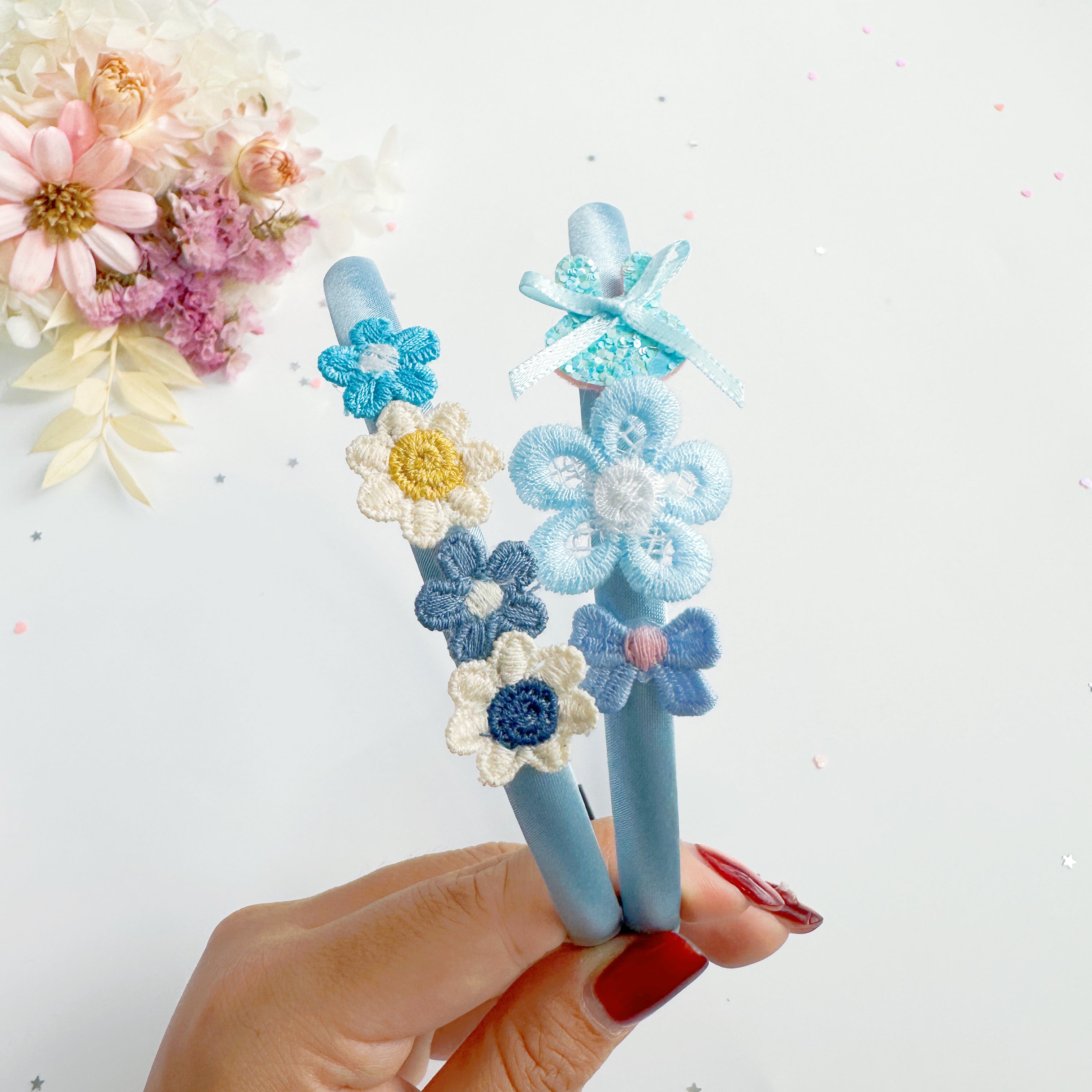 Bunny Bloom Handmade Collection - soft blue headband