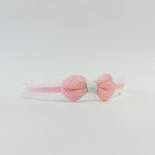 Kids Headband - Pink bow with lace