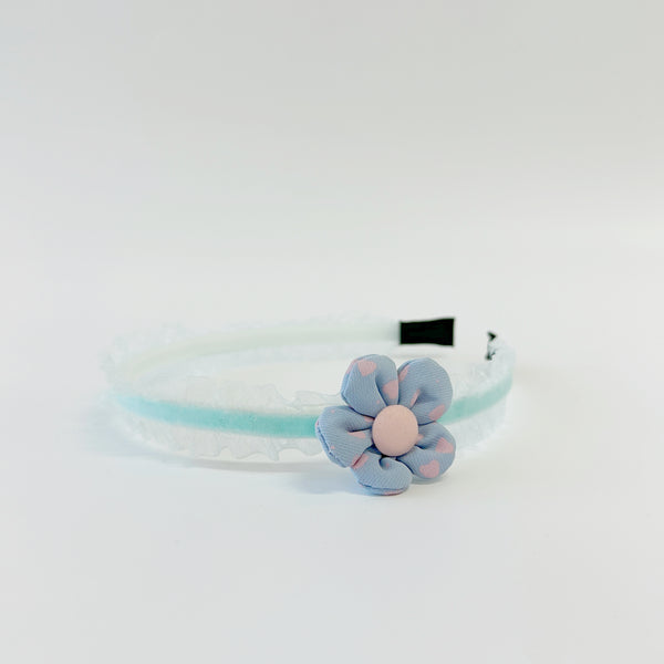 Kids Headband - Blue flower with lace
