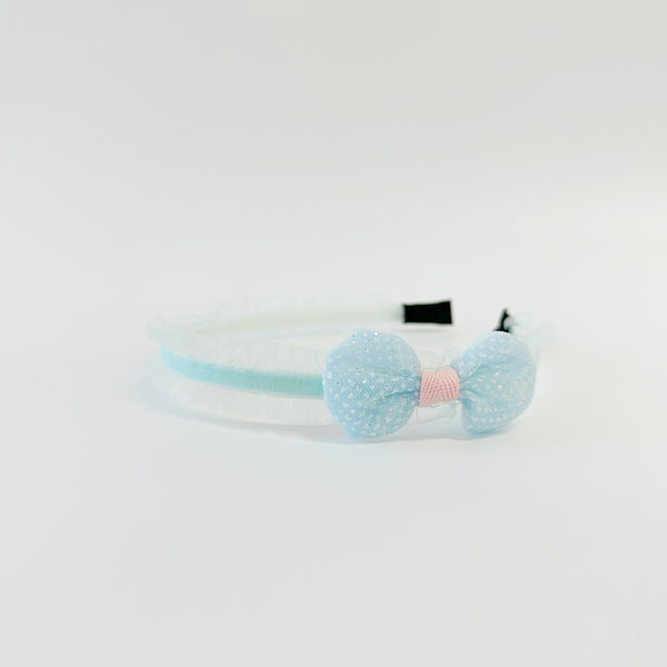 Kids Headband - Blue bow with lace