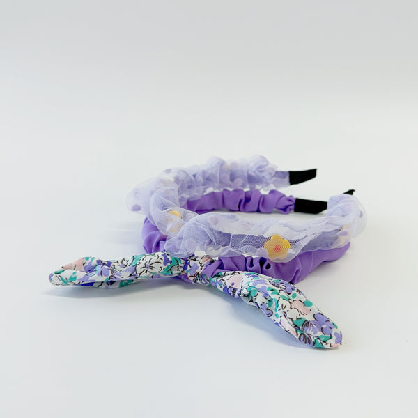 Kids Headband bundle - purple flower with wired ribbon