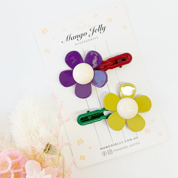 Chubby Flowers hair clips - Purple mustard set