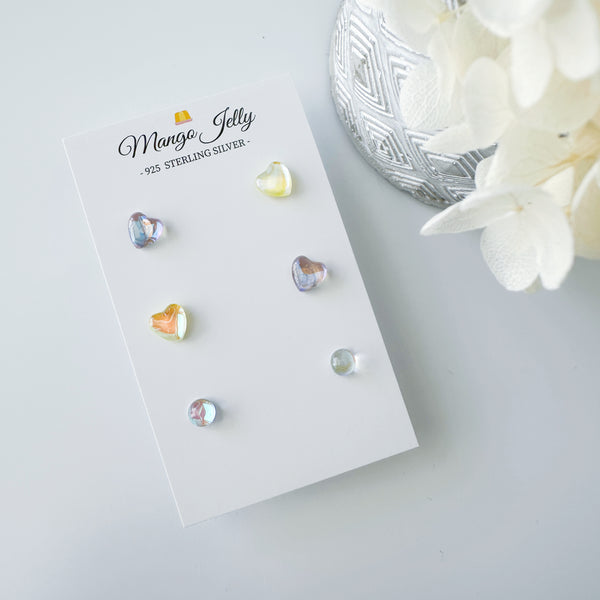 Sterling Silver Petite Studs 3 Pairs -iridescent love stone
