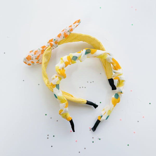 Kids Headband - bright yellow bows