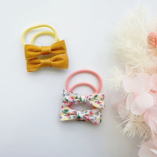 Classic bow hair ties (3cm hair ties)- Pink & Mustard
