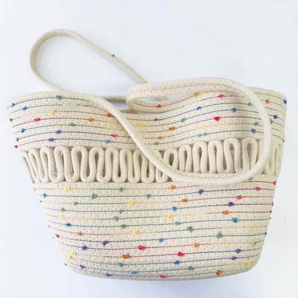 Cotton Rope basket tote bag - swirly patterned