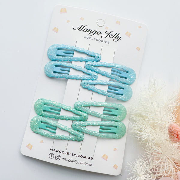Glitter Lace assorted snap clips - Mint
