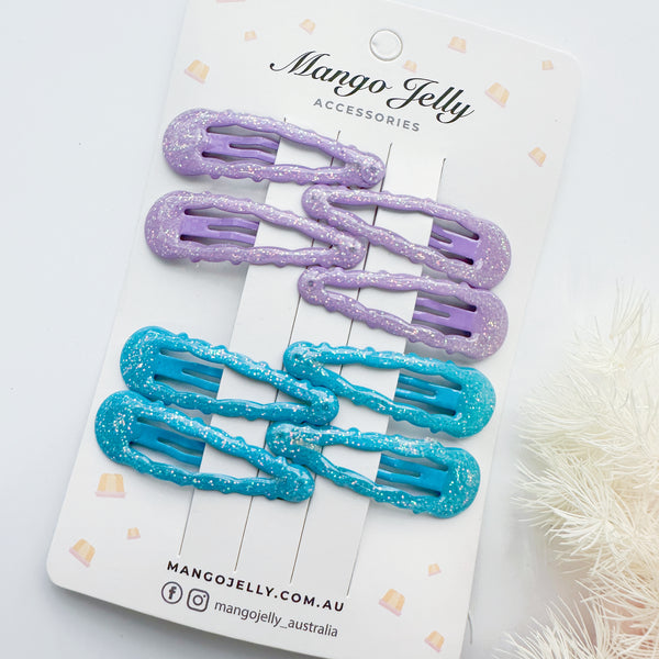 Glitter Lace assorted snap clips - lilac