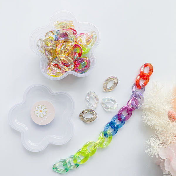 Daisy tub acrylic chainlink beads - iridescent (S)