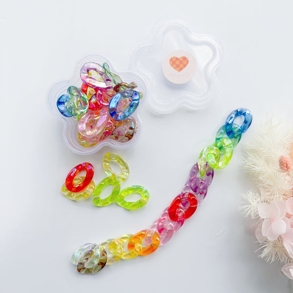 Daisy tub acrylic chainlink beads - iridescent (L)