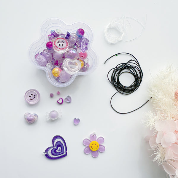 Daisy tub Colour themed mixed beads - Purple