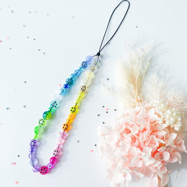 Handmade phone straps - Smiley Rainbow  ( 20cm Base )