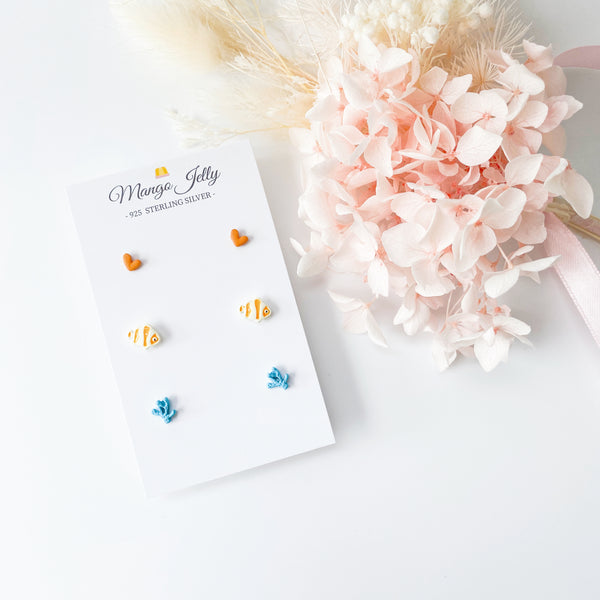 Sterling Sliver Petite Studs 3 Pairs - deep in the sea