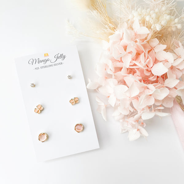 Sterling Sliver Petite Studs 3 Pairs - Peach Butterfly