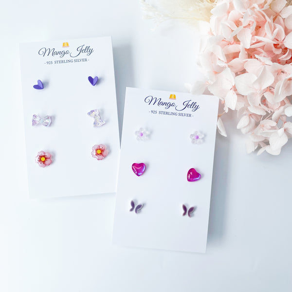 Sterling Sliver Petite Studs 6 Pairs - MEGA collection Purple