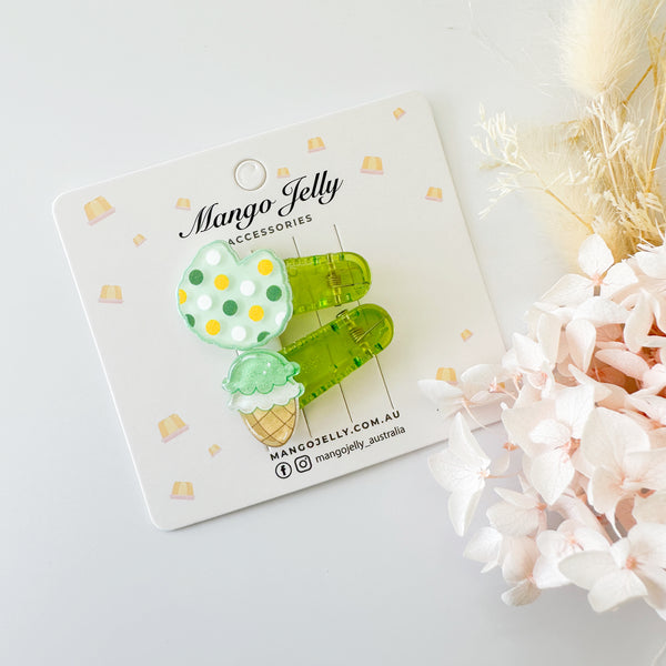Petite novelty clear clips - Minty icecream