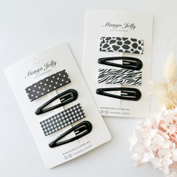 Large classic black printed clips set