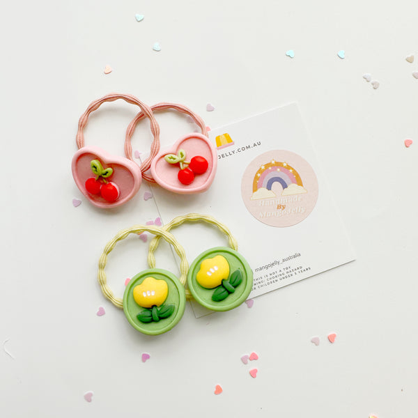 The novelty tiles handmade collection - Hair ties Set (Cherry)