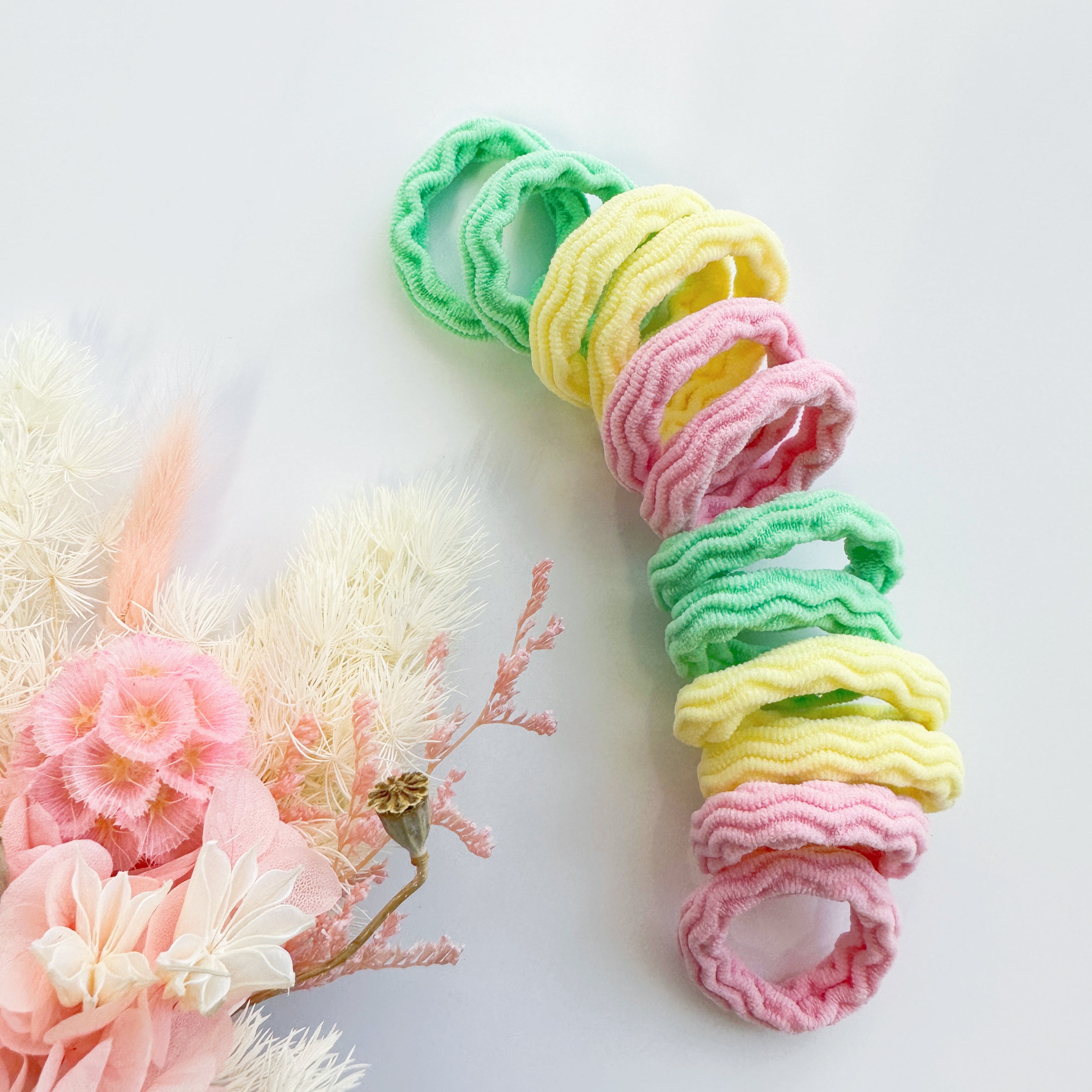 4cm Strong hold Ripped Metal free hair ties - Pastel