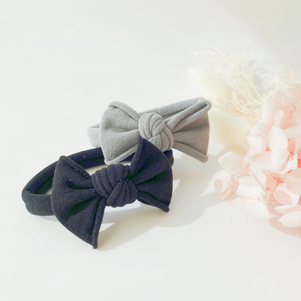 (Clearance) One-piece Bow Hair ties - Black & grey (2pcs set)
